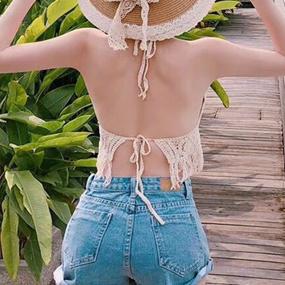 Stylish Women Crochet Halter Tank Top with Tassel for Summer Vacations - Picture 39 of 42