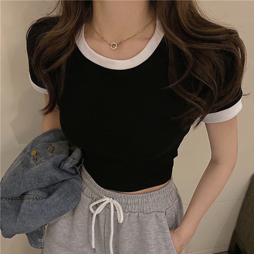 Dynamic Women Summer Crop Top with Slim Short Sleeves and Solid Colors - Picture 13 of 31