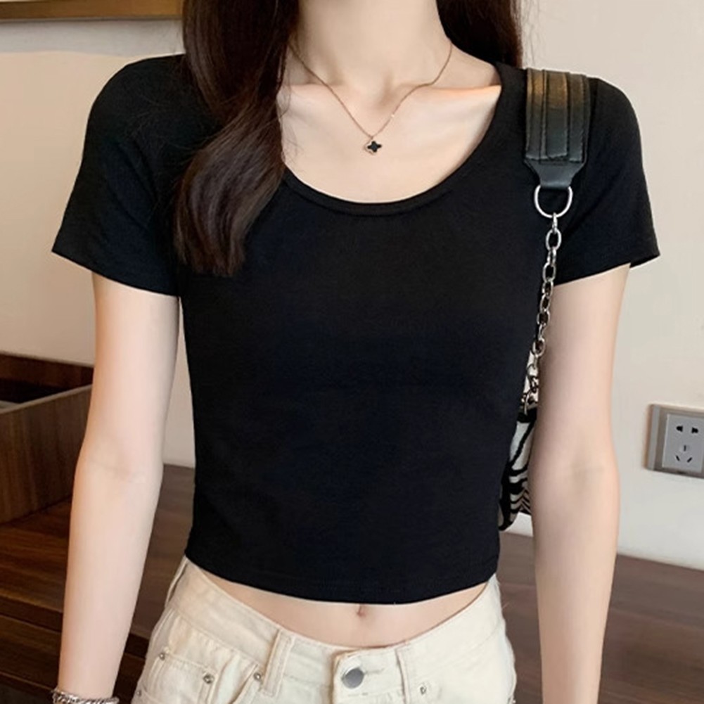 Trendy Summer Short Sleeve T Shirts for Women Solid Basic Crop Tops for Style - Picture 13 of 28