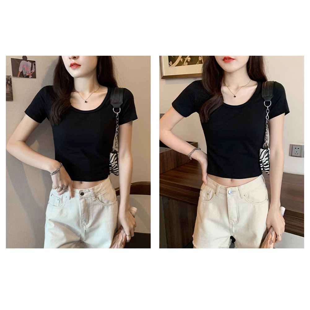 Trendy Summer Short Sleeve T Shirts for Women Solid Basic Crop Tops for Style - Picture 16 of 28