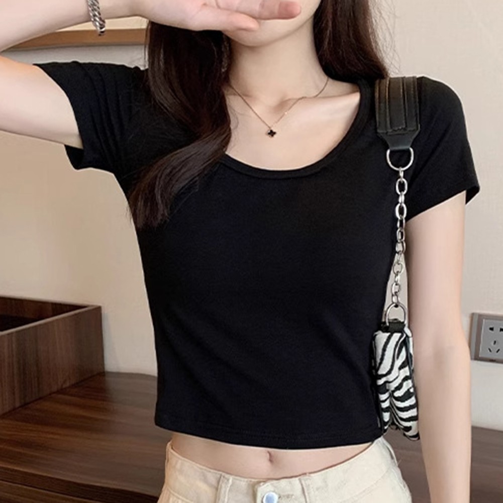 Trendy Summer Short Sleeve T Shirts for Women Solid Basic Crop Tops for Style - Picture 15 of 28