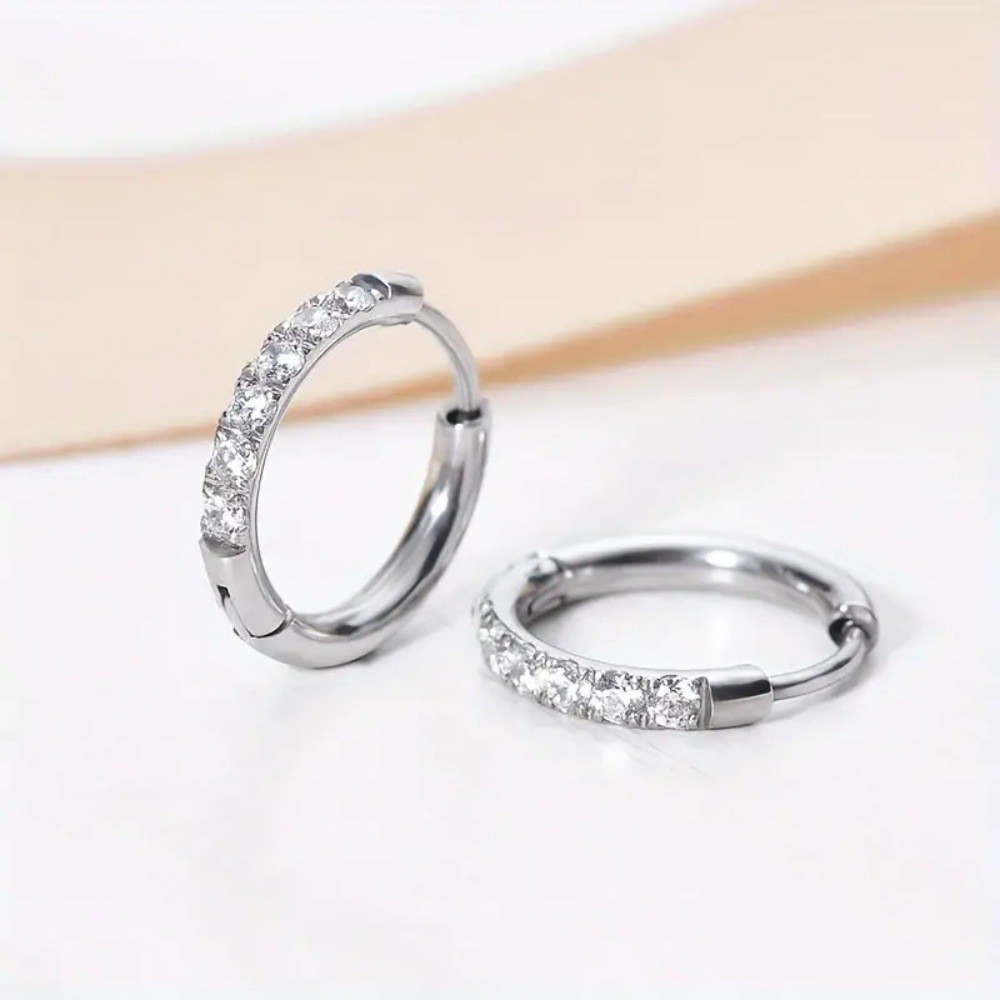 Boucles d'oreilles créoles rondes serties de diamants taille petit et mignon de - Picture 13 of 24