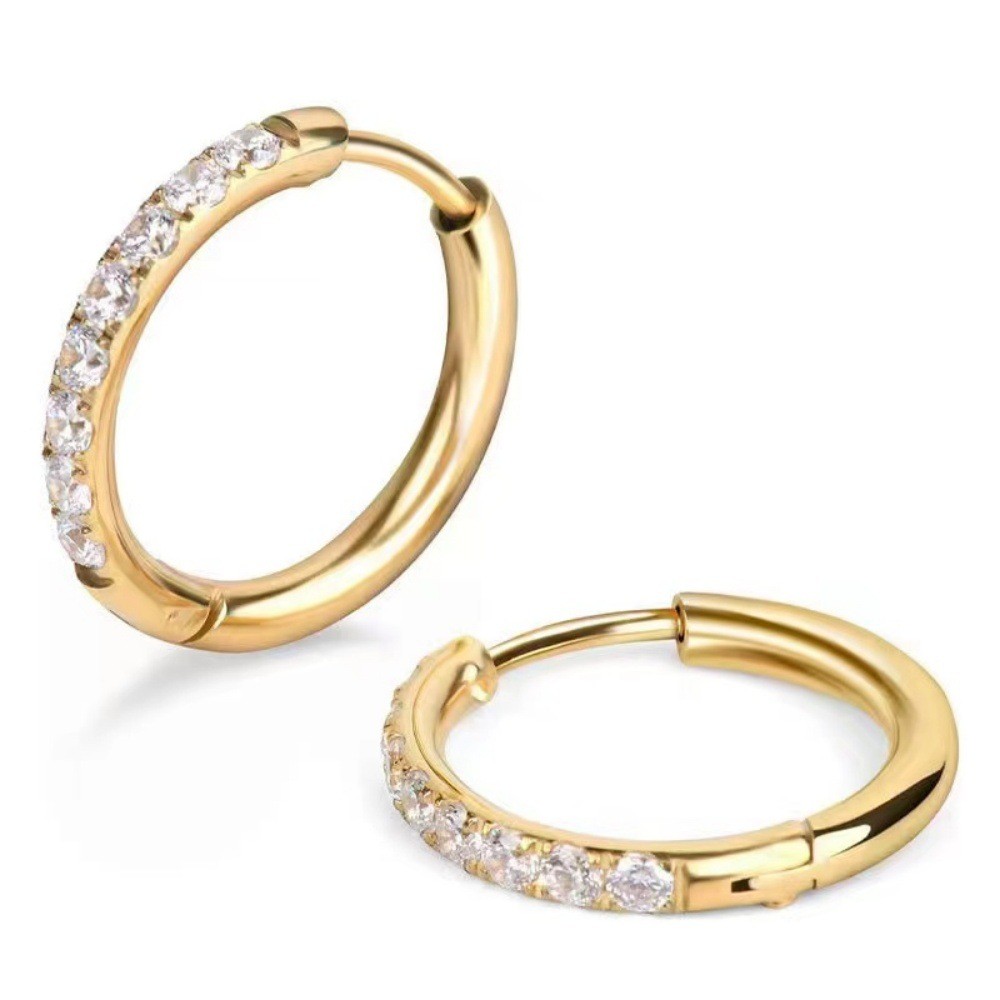 Boucles d'oreilles créoles rondes serties de diamants taille petit et mignon de - Picture 16 of 24
