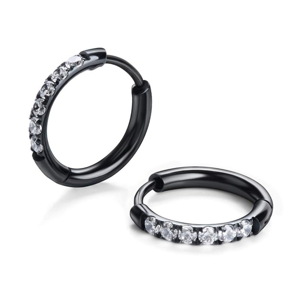 Boucles d'oreilles créoles rondes serties de diamants taille petit et mignon de - Picture 19 of 24