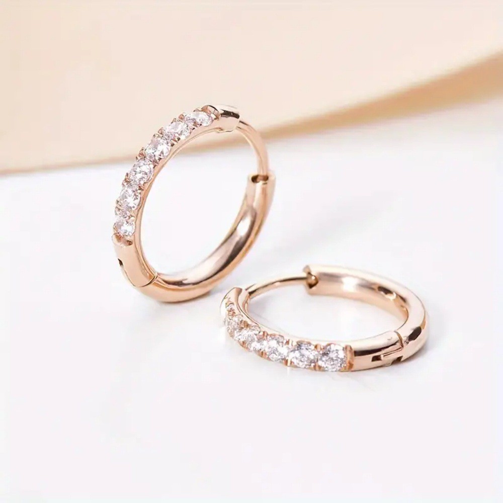 Boucles d'oreilles créoles rondes serties de diamants taille petit et mignon de - Picture 22 of 24