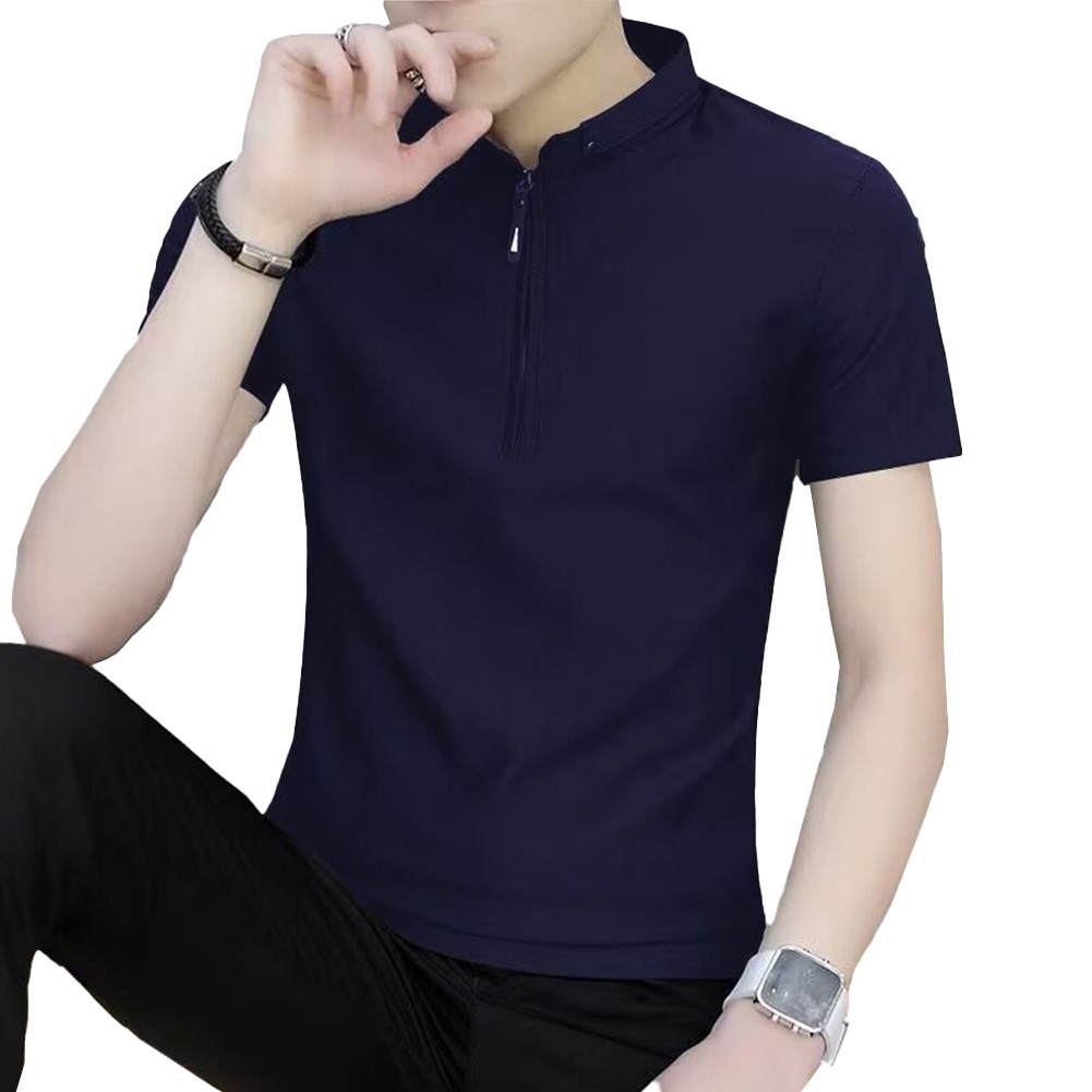 V Neck Zipper Design Men Tops for Casual Business Short Sleeves Slim Fit - Picture 13 of 18