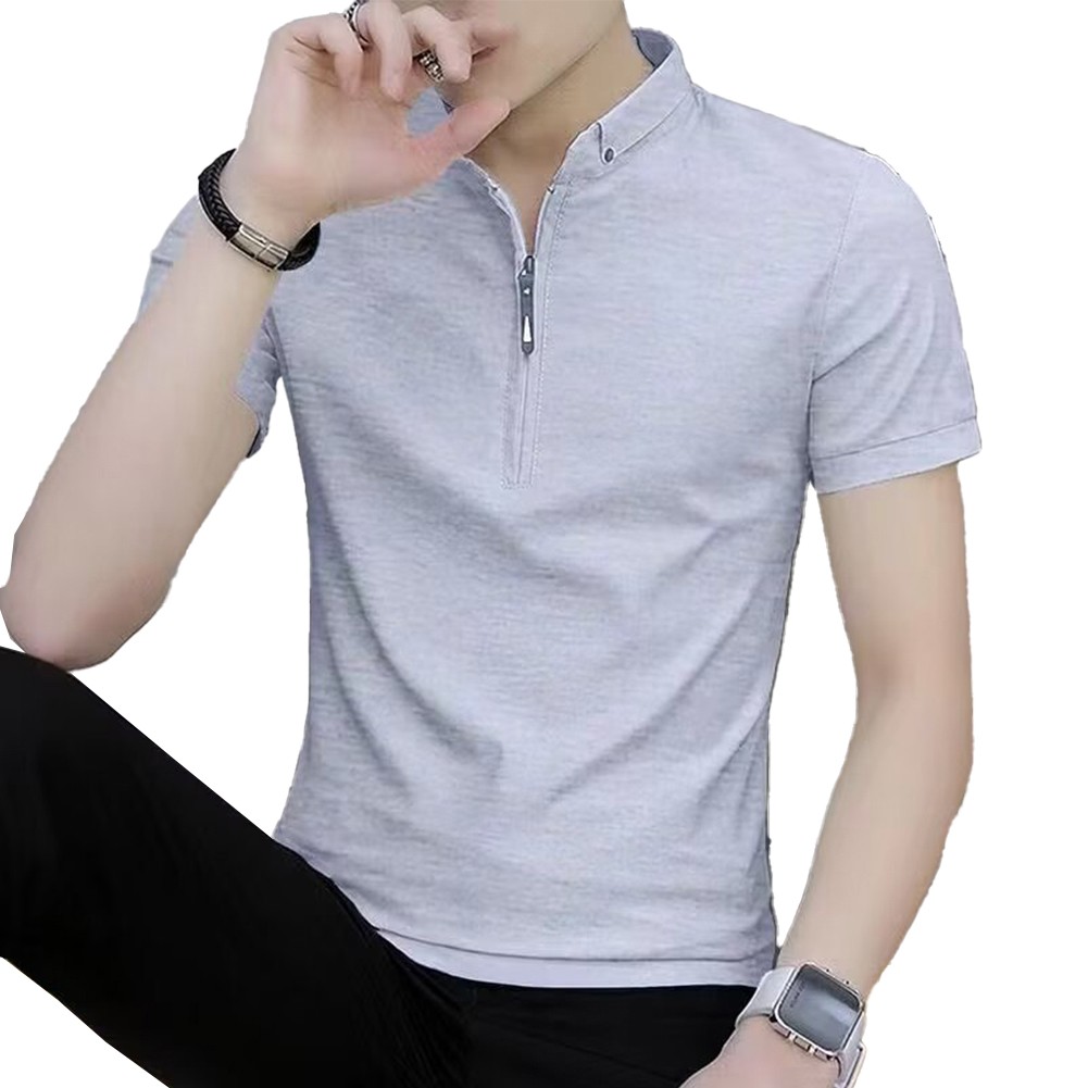 V Neck Zipper Design Men Tops for Casual Business Short Sleeves Slim Fit - Picture 18 of 18