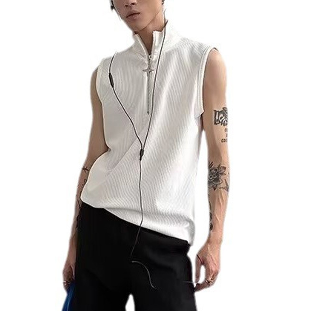 Men's Y2K Streetwear Zipper Tank Top Vintage Sleeveless Vest with Stand Neck - Picture 17 of 18