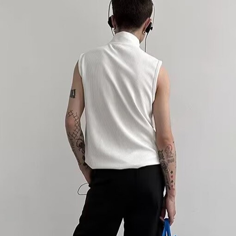 Men's Y2K Streetwear Zipper Tank Top Vintage Sleeveless Vest with Stand Neck - Picture 18 of 18