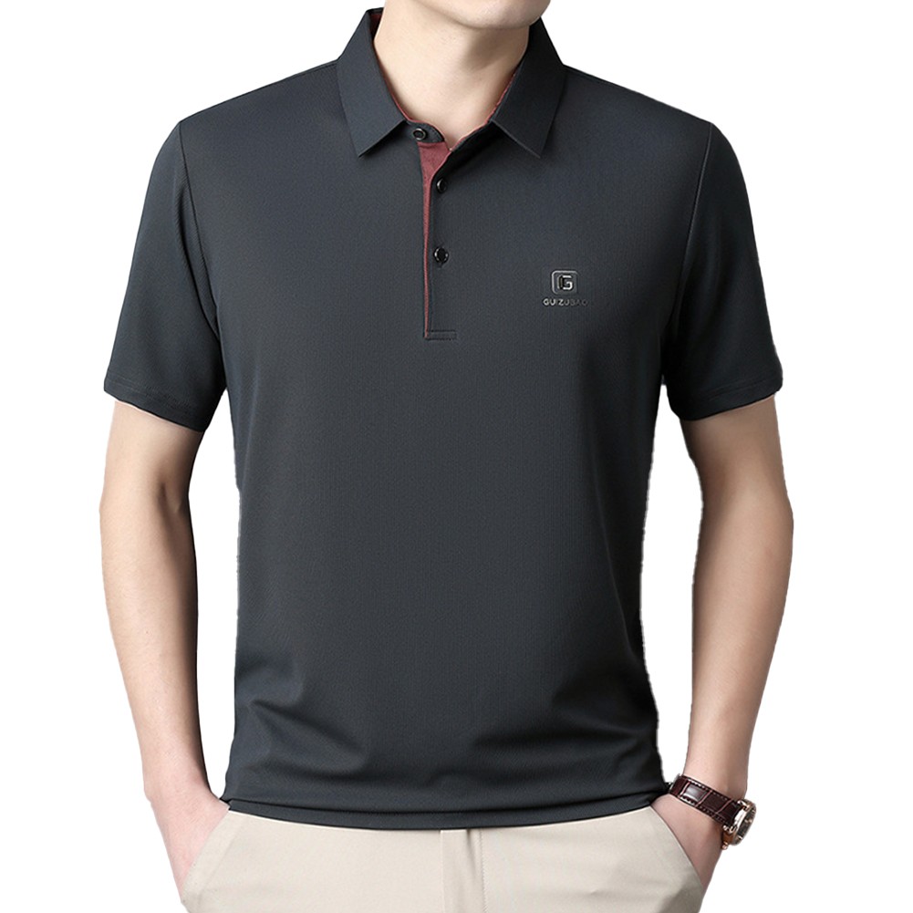 Mens Casual Short Sleeve Pullover with Turn Down Collar Business Style - Picture 13 of 36