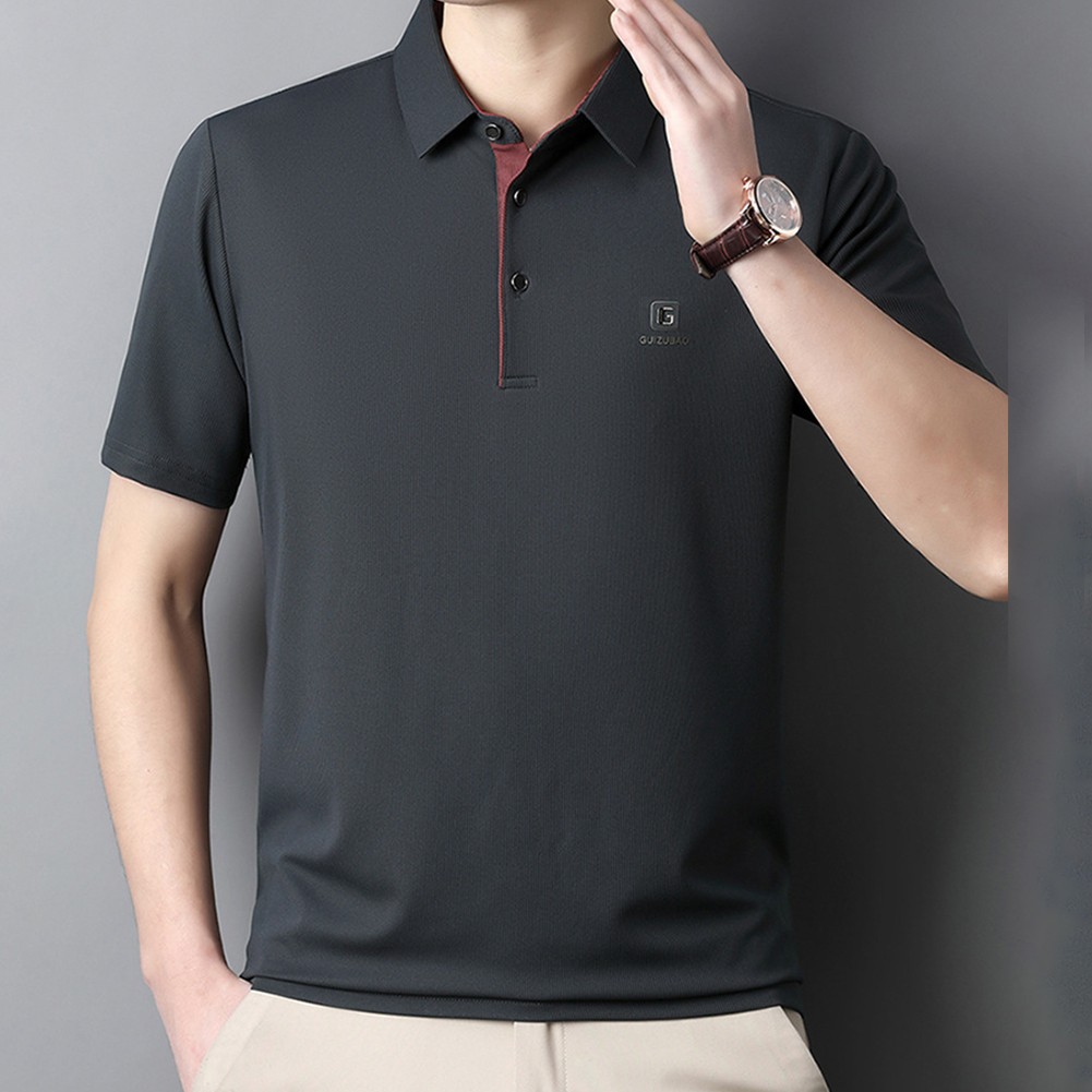 Mens Casual Short Sleeve Pullover with Turn Down Collar Business Style - Picture 17 of 36