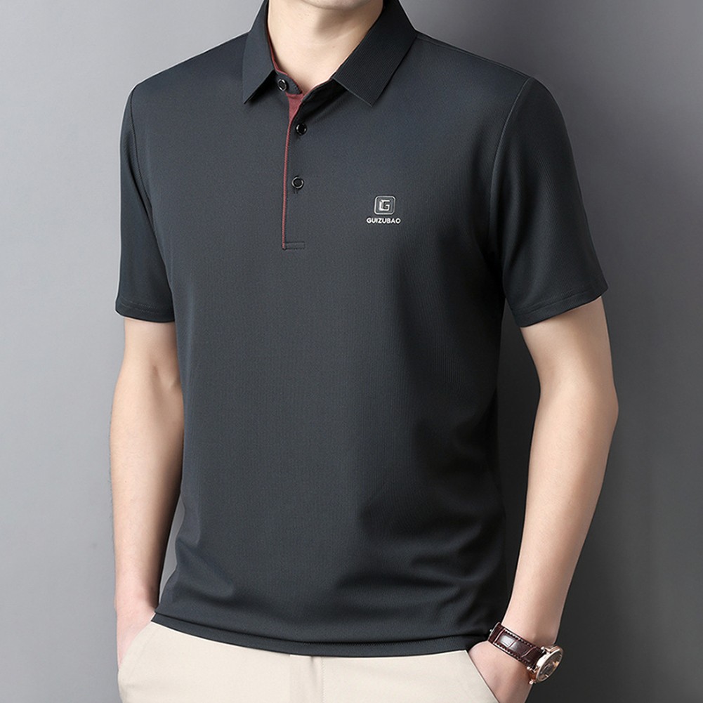 Mens Casual Short Sleeve Pullover with Turn Down Collar Business Style - Picture 16 of 36