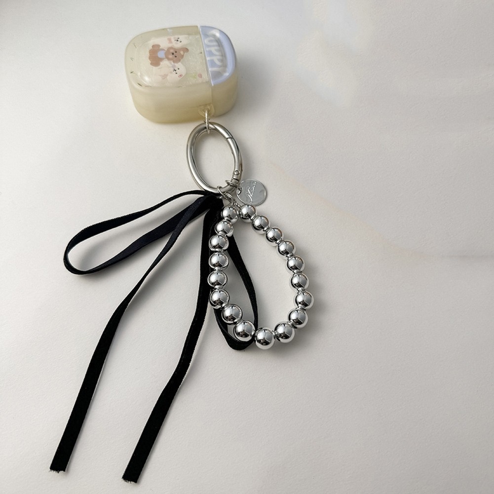 The Bow Keychain with Silver Beaded Ribbon for Stylish Bags and Accessories - Picture 13 of 14