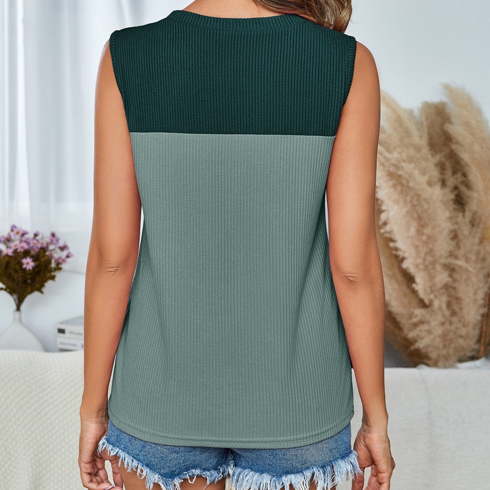 Casual Spring Summer Sleeveless Vest with Color Block Design for Women - Picture 49 of 61