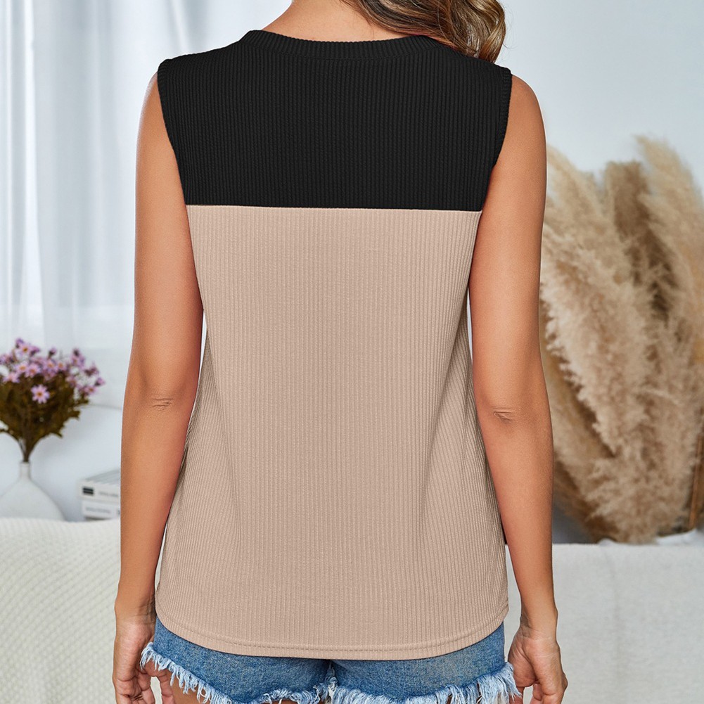 Casual Spring Summer Sleeveless Vest with Color Block Design for Women - Picture 41 of 61