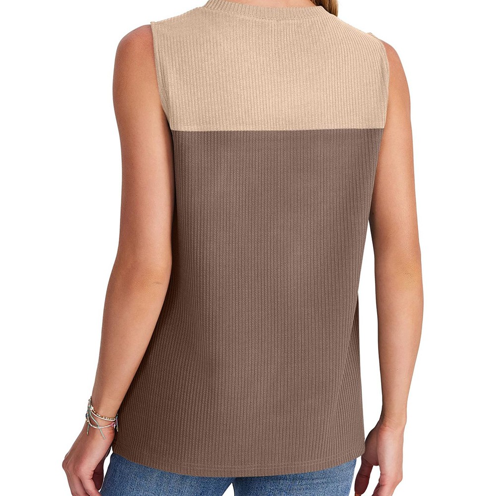 Casual Spring Summer Sleeveless Vest with Color Block Design for Women - Picture 59 of 61
