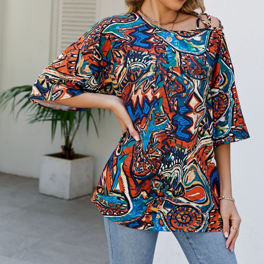 Casual Gatherings Flared Sleeve T-shirt Off-the-shoulder Tee Breathable Fabric