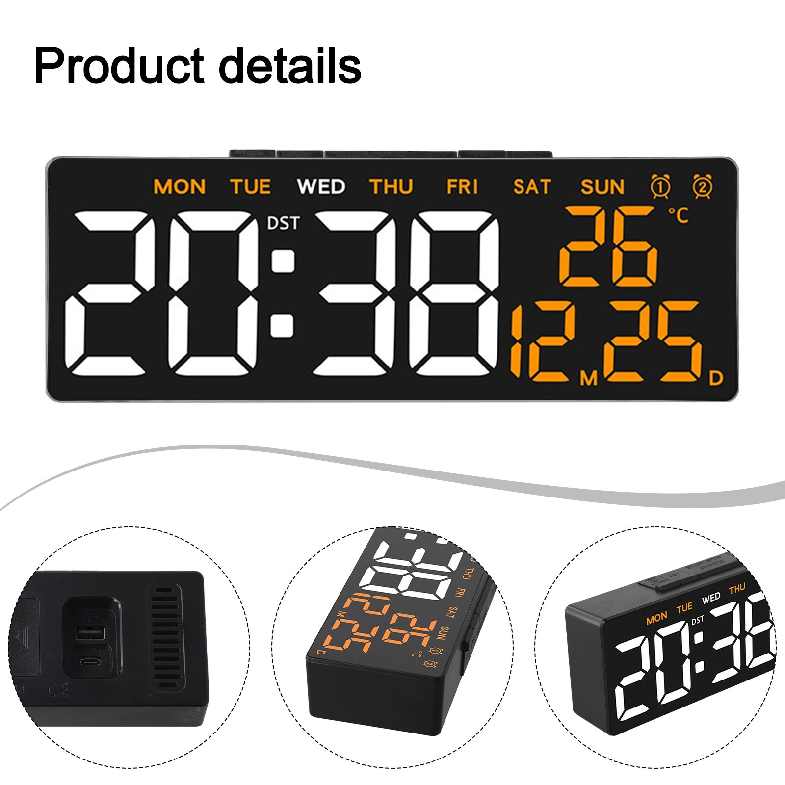 Multifunctional Digital Alarm Clock with Date Week and Temperature Display