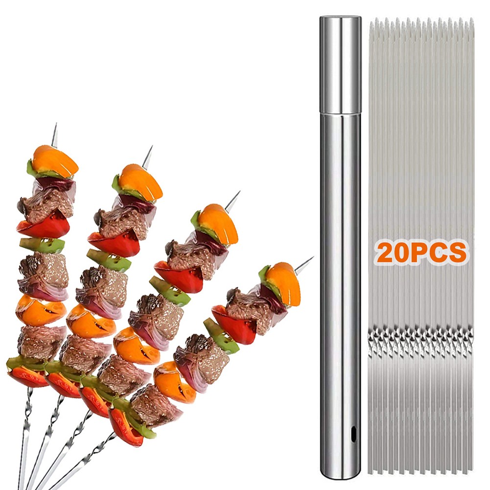 WILLBBQ 304 Stainless Steel BBQ Skewers Set 40PCS Flat Reusable Grill Skewers