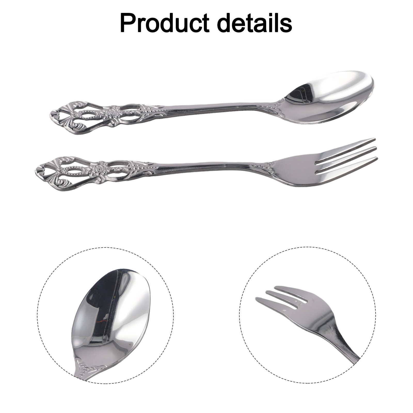 1 Pair Retro Golden Spoon Fork Stainless Steel Coffee Dessert Spoon Cutlery Kit - Picture 30 of 33