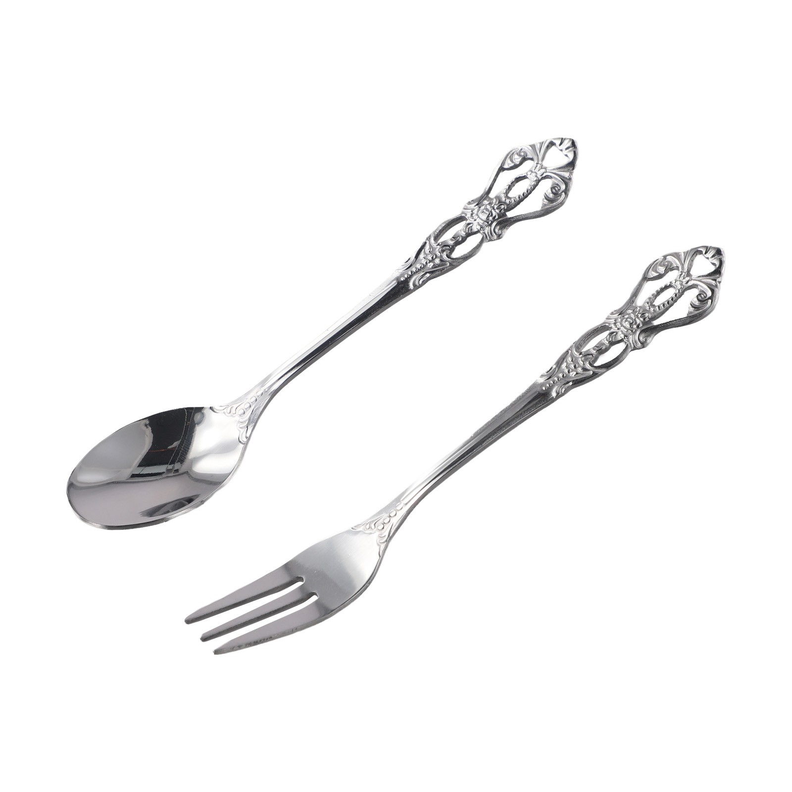 1 Pair Retro Golden Spoon Fork Stainless Steel Coffee Dessert Spoon Cutlery Kit - Picture 22 of 33