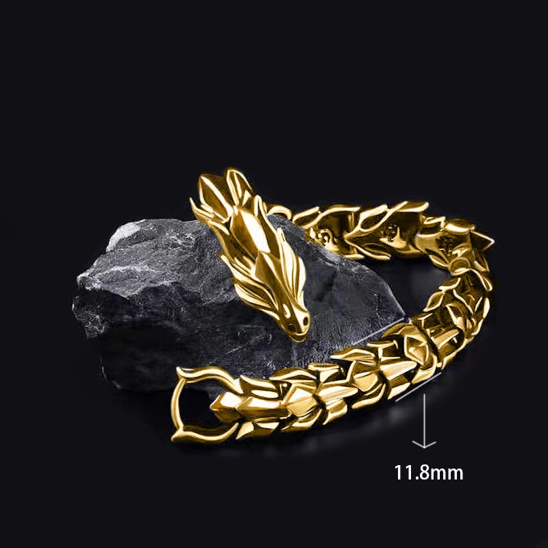 316L Stainless Steel Dragon Head Bracelet with Adjustable Gear Closure - Picture 15 of 16