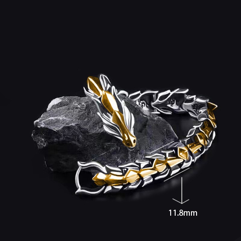 316L Stainless Steel Dragon Head Bracelet with Adjustable Gear Closure - Picture 14 of 16