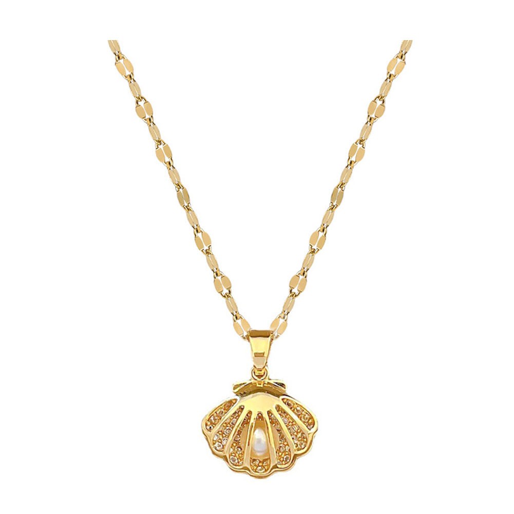 Leichte und elegante Muschel Perlenkette mit Zirkon und Diamant Akzenten - Picture 13 of 14
