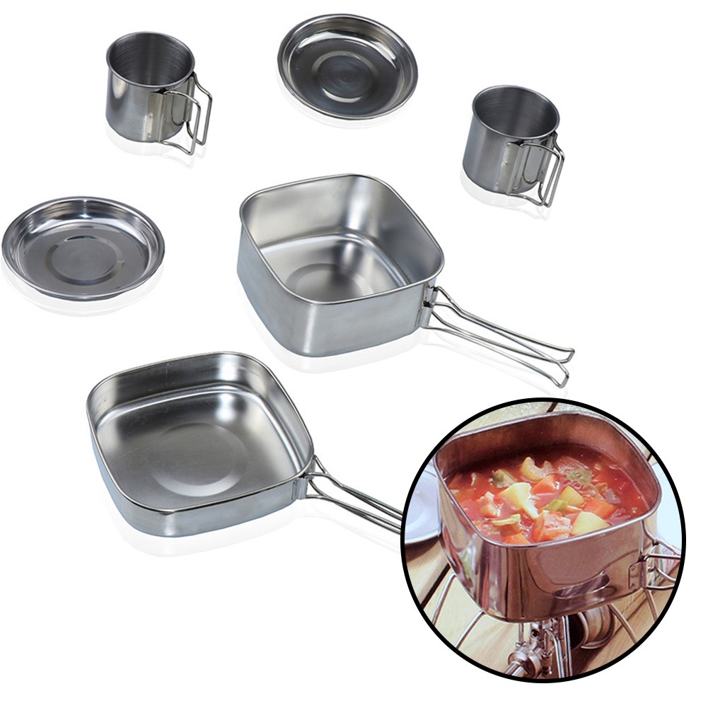 Camping Cookware Set 2 Cups And 2 Plates Set Hot Pot And Frying Pan Camping