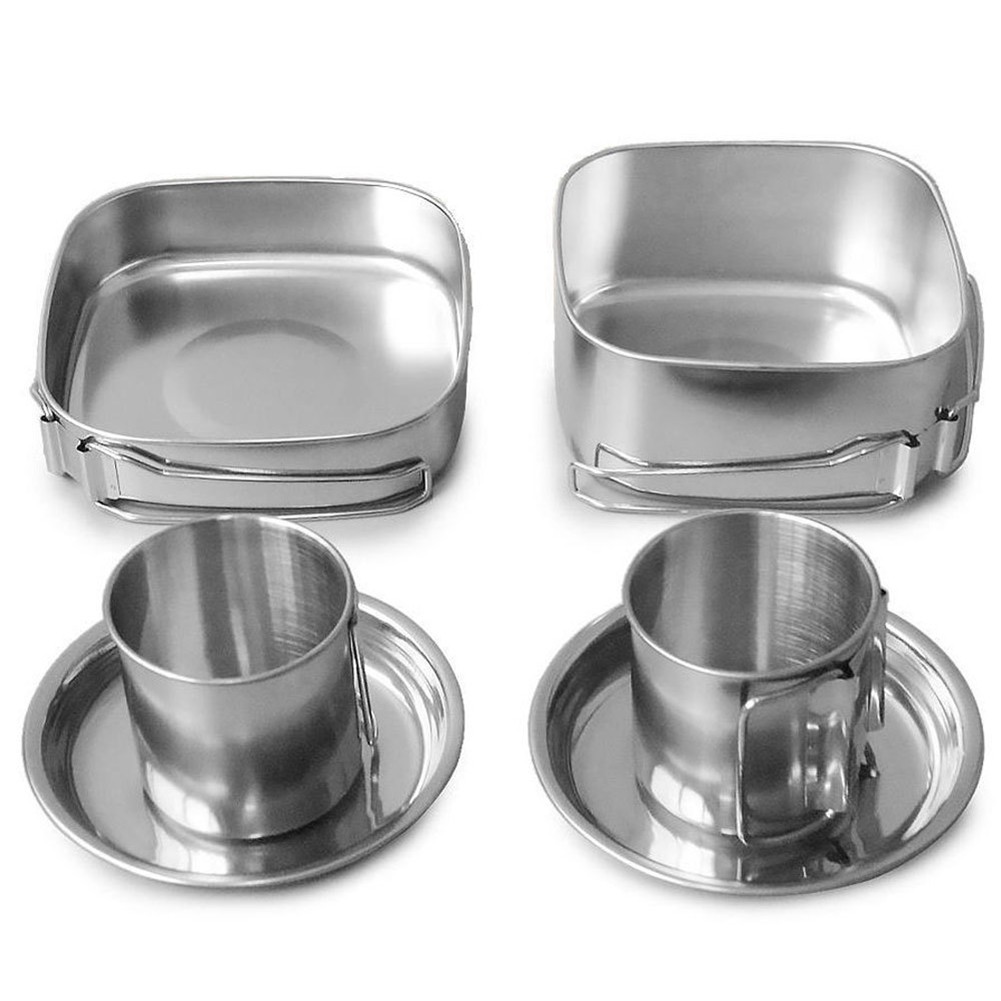 Camping Cookware Set 2 Cups And 2 Plates Set Hot Pot And Frying Pan Camping - Picture 10 of 12