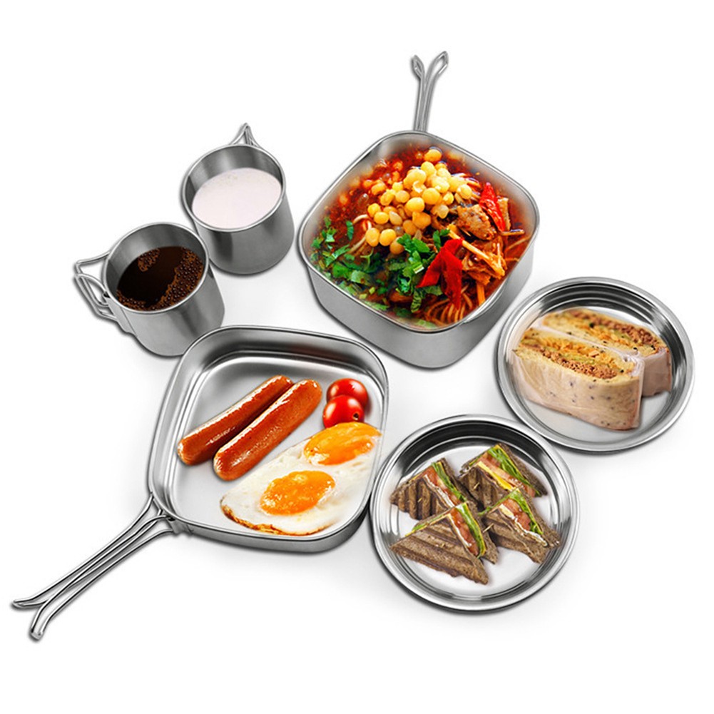 Camping Cookware Set 2 Cups And 2 Plates Set Hot Pot And Frying Pan Camping - Picture 11 of 12