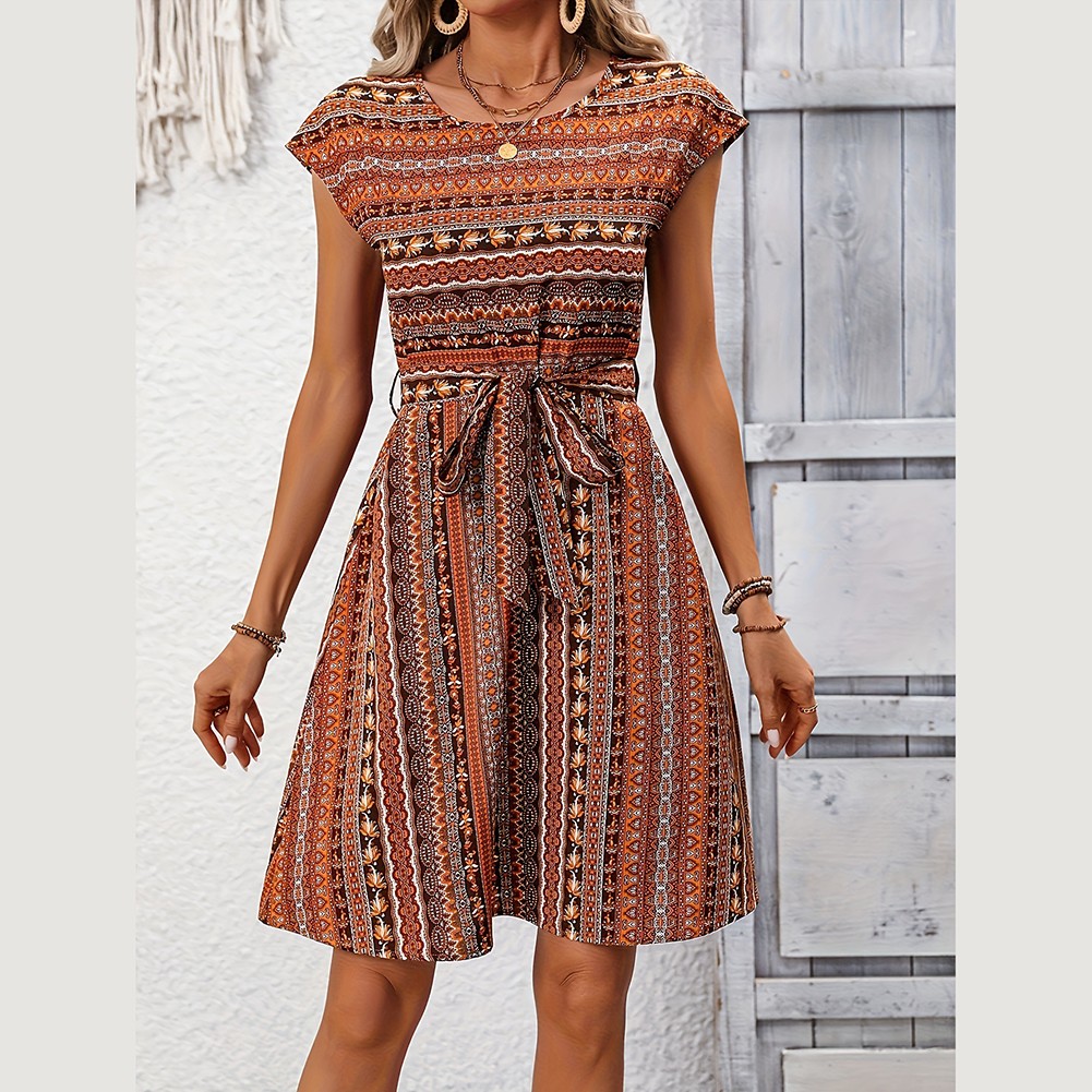 Robe rayée marron respirante pour femme tenue décontractée officiel pour toutes occasi