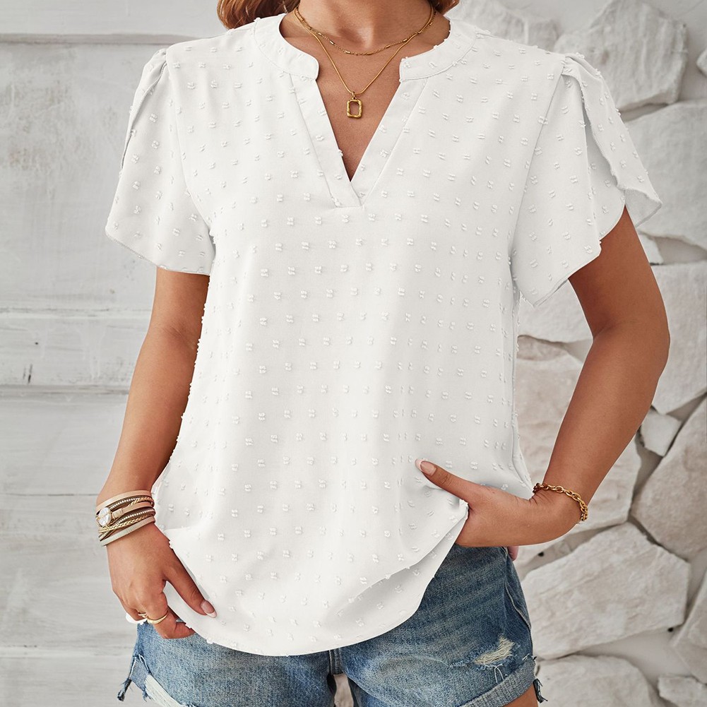 Stylish Sleeve V Neck Top in Woven Jacquard for Spring and Summer Fashion - Picture 39 of 53