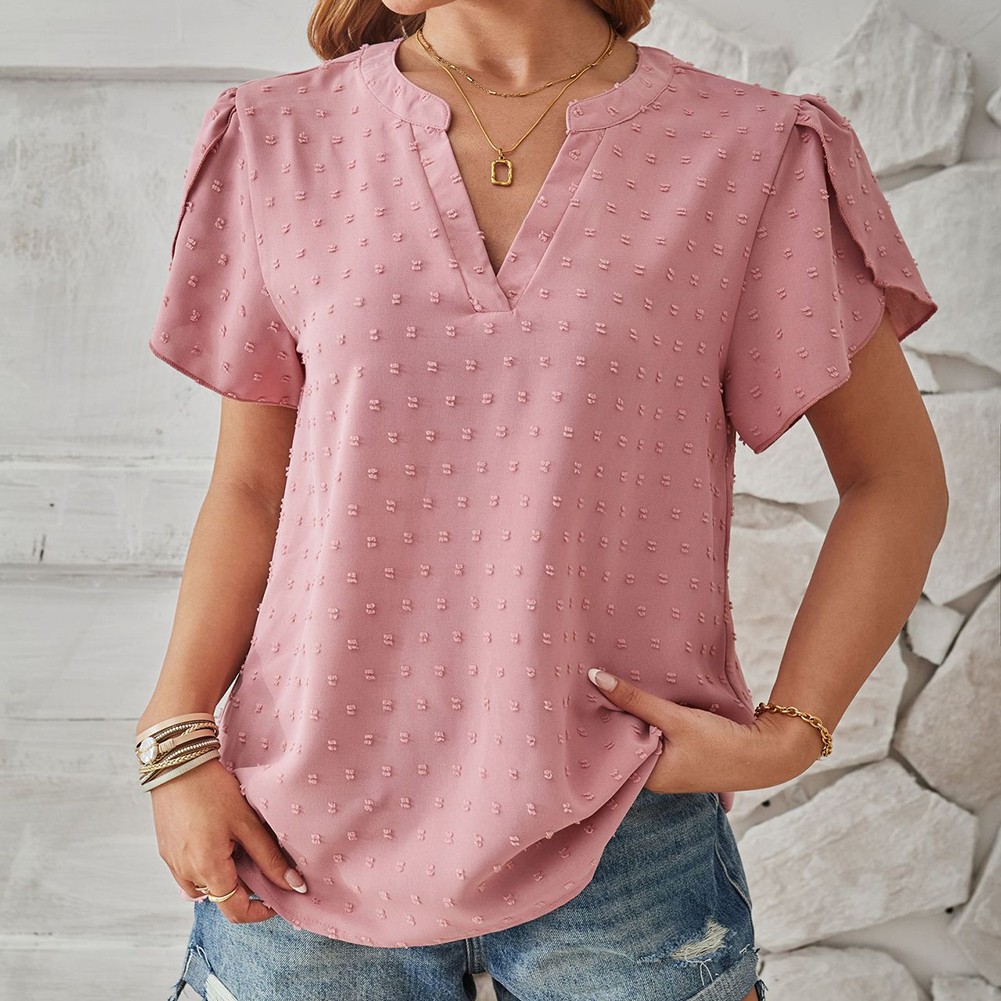 Stylish Sleeve V Neck Top in Woven Jacquard for Spring and Summer Fashion - Picture 27 of 53