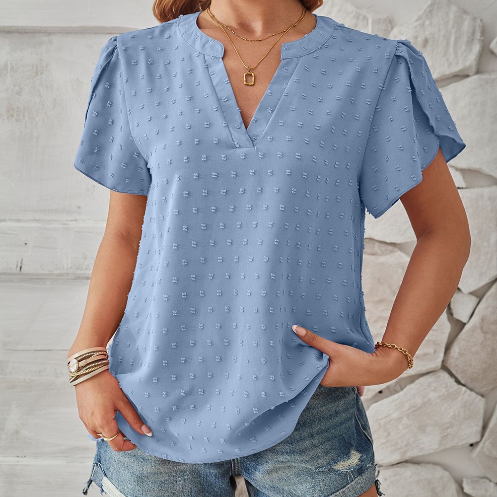 Stylish Sleeve V Neck Top in Woven Jacquard for Spring and Summer Fashion - Picture 24 of 53