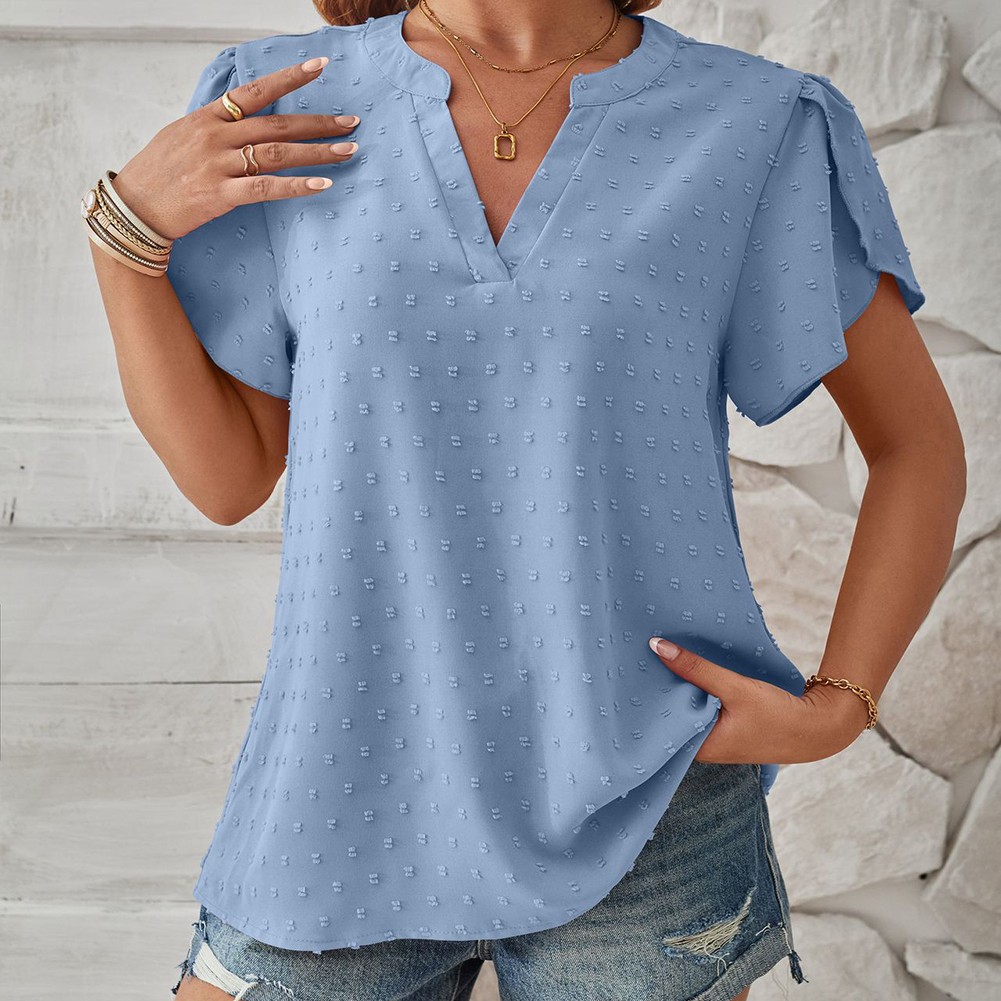 Stylish Sleeve V Neck Top in Woven Jacquard for Spring and Summer Fashion - Picture 25 of 53