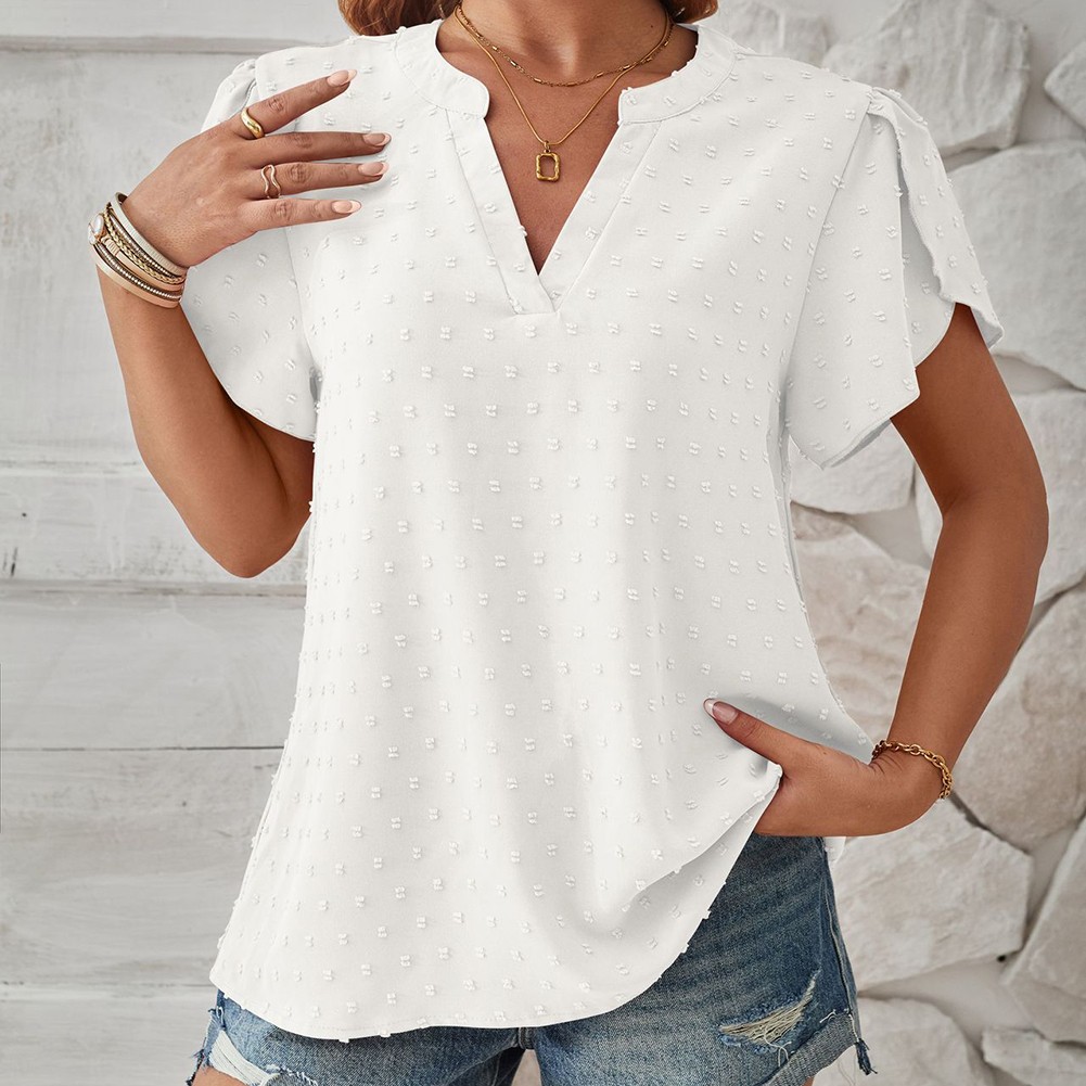 Stylish Sleeve V Neck Top in Woven Jacquard for Spring and Summer Fashion - Picture 37 of 53