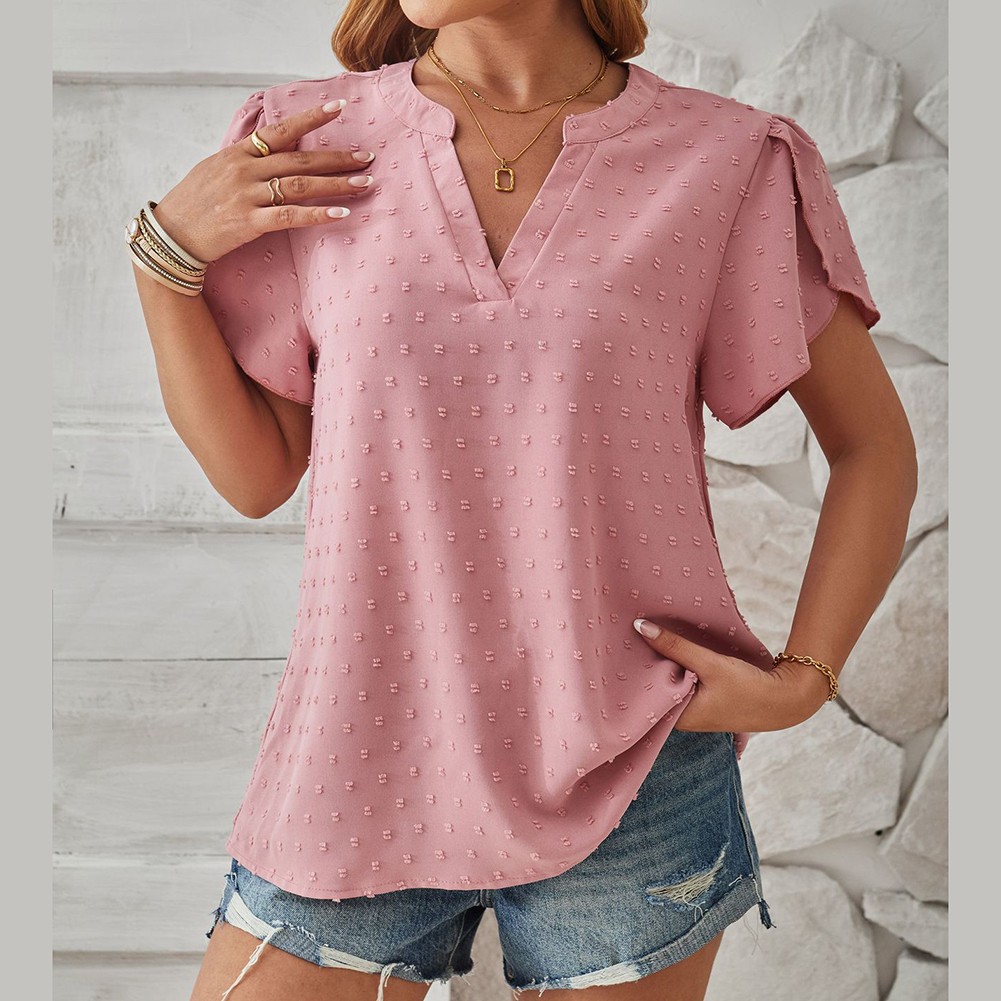 Stylish Sleeve V Neck Top in Woven Jacquard for Spring and Summer Fashion - Picture 32 of 53