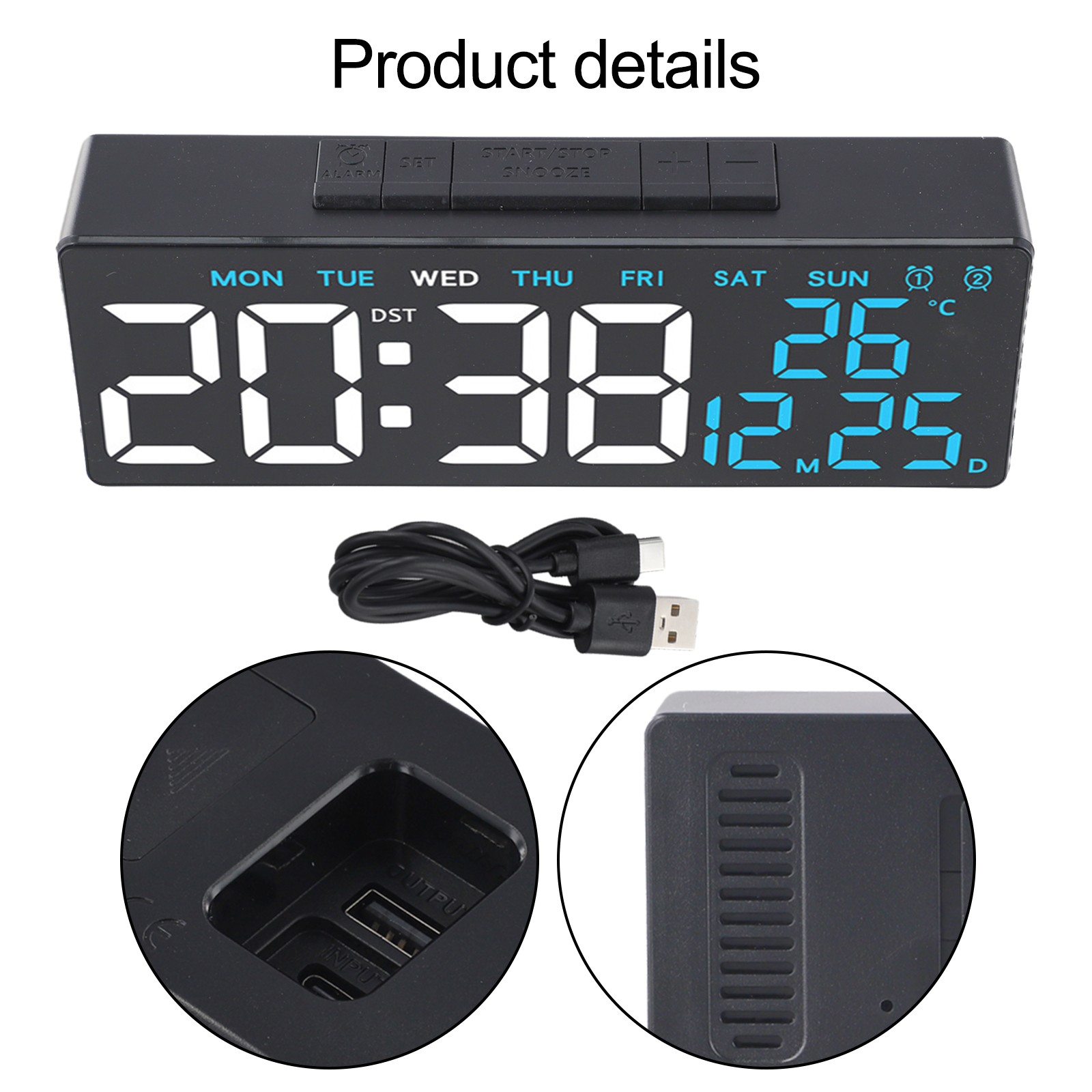 LED Dual Alarm Clock with Comprehensive Display for Weekday Weekend Use