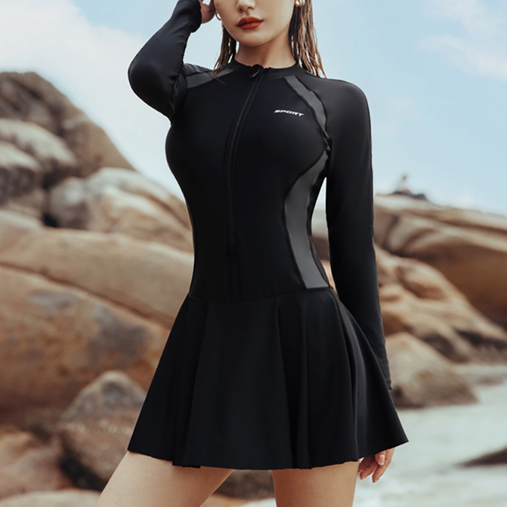 New Womens Long Sleeve Swim Dress with Sun Protection for Everyday Wear