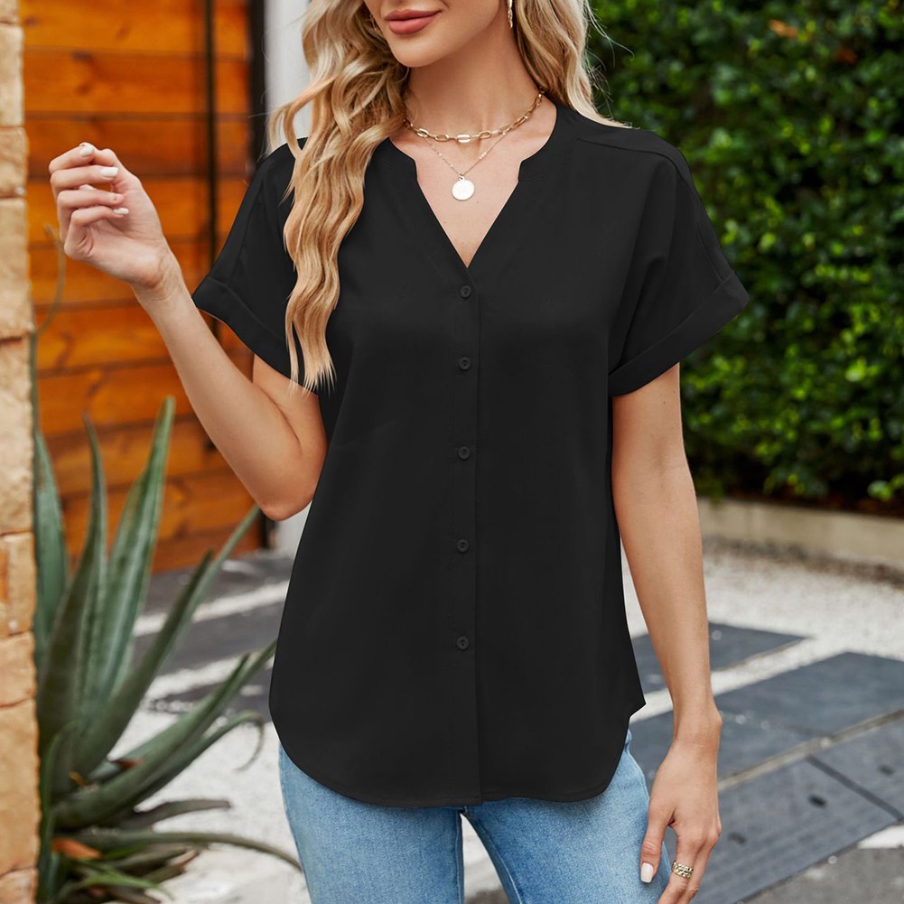Casual V Neck Shirt for Women Ice Silk Fabric Lightweight and Breathable - Picture 20 of 72