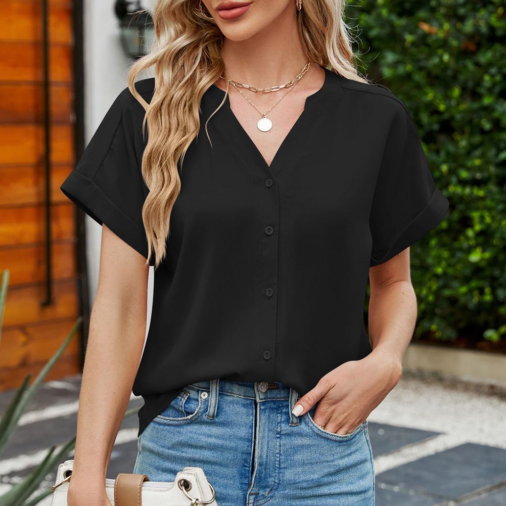 Casual V Neck Shirt for Women Ice Silk Fabric Lightweight and Breathable - Picture 13 of 72