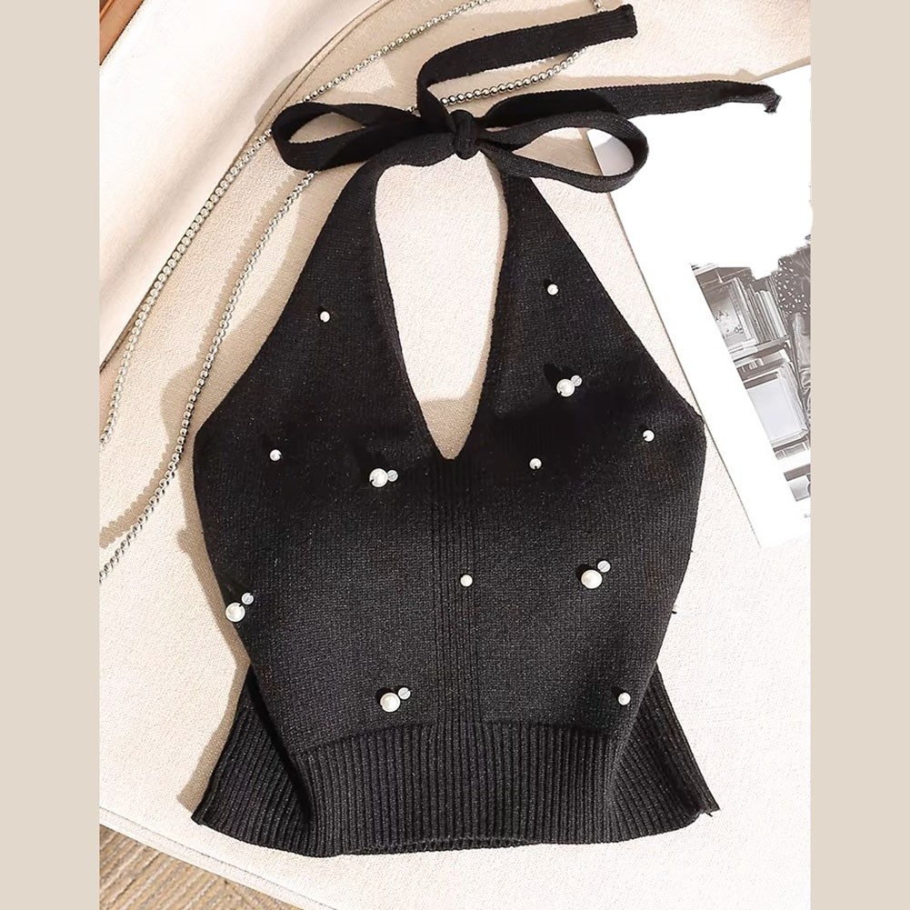 Fashion Forward Beaded Halter Neck Suspender Vest Must Have Outerwear for Women - Picture 13 of 13