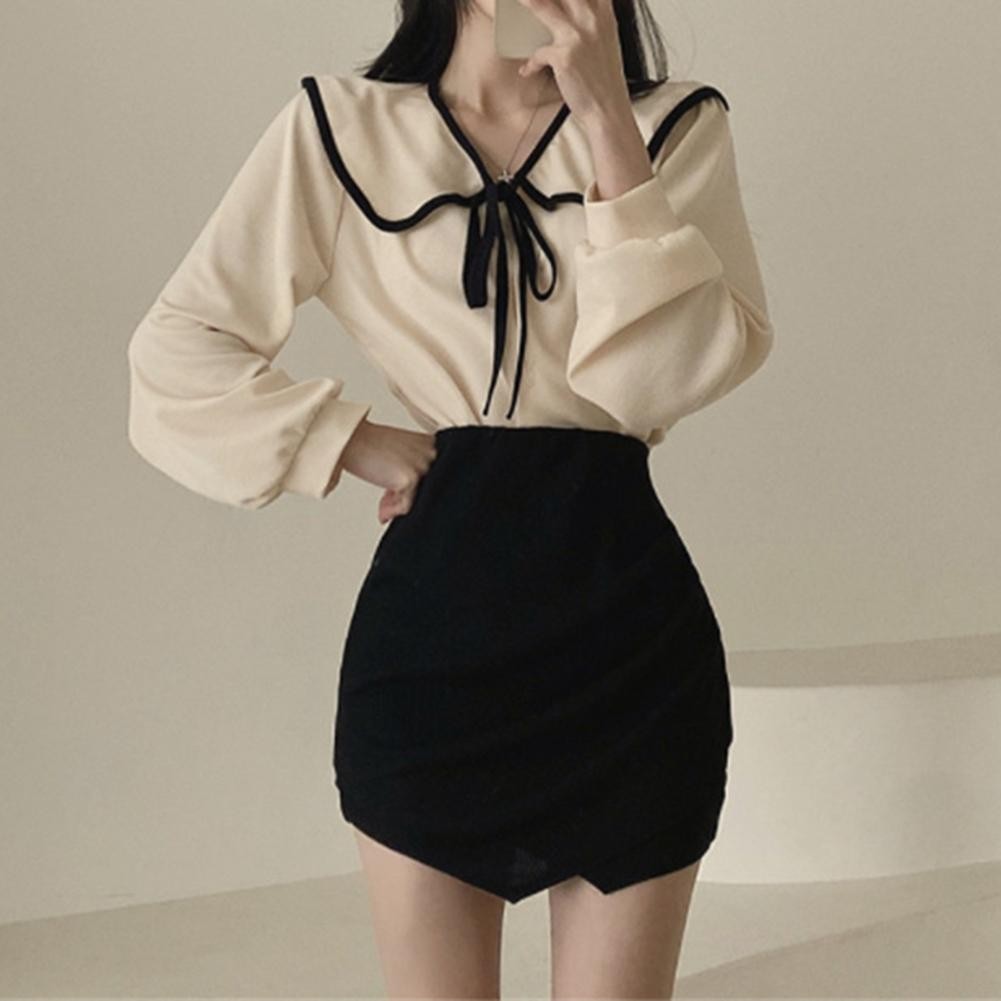 Fashionable Bow Tie Shirt for Women with Long Sleeves and Casual Loose Fit