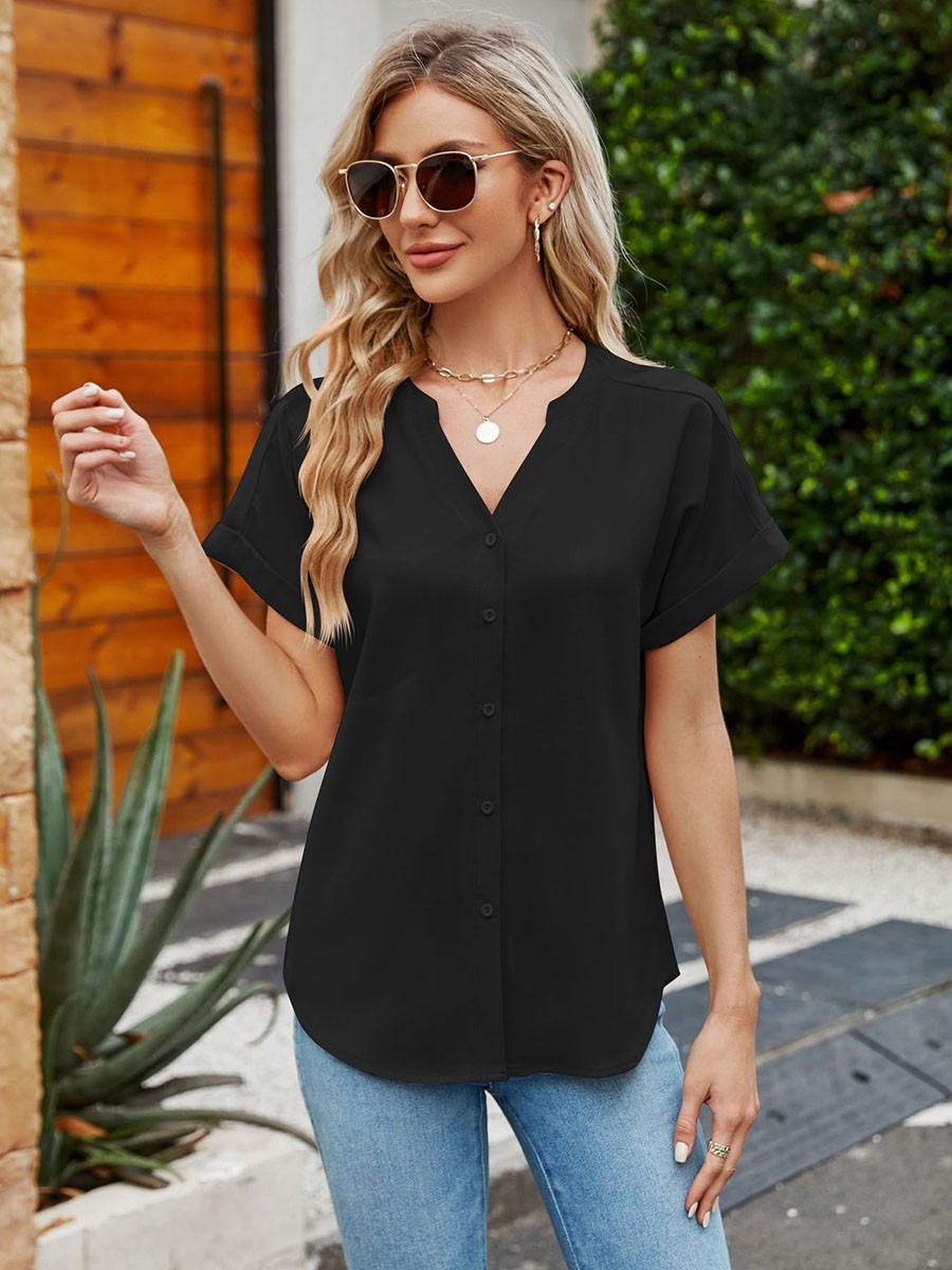 Casual V Neck Shirt for Women Ice Silk Fabric Lightweight and Breathable - Picture 15 of 72