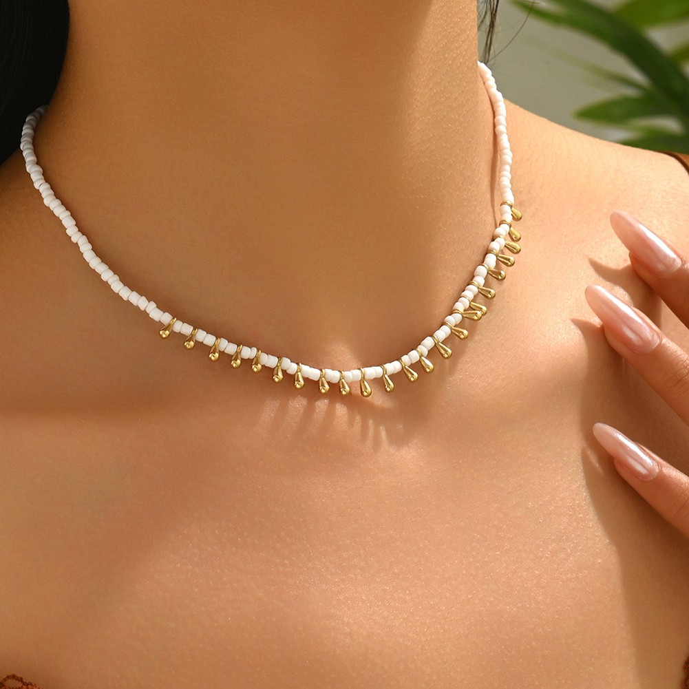 Bohemian Style Imitation Pearl Woven Rice Bead Necklace for Daily Wear - Picture 20 of 31