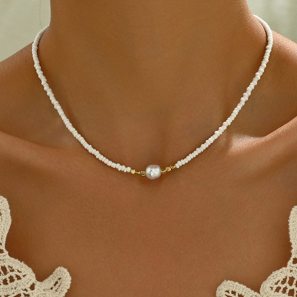 Bohemian Style Imitation Pearl Woven Rice Bead Necklace for Daily Wear - Picture 13 of 31