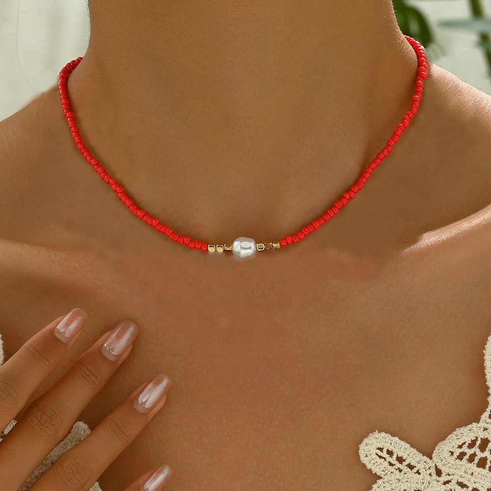 Bohemian Style Imitation Pearl Woven Rice Bead Necklace for Daily Wear - Picture 16 of 31