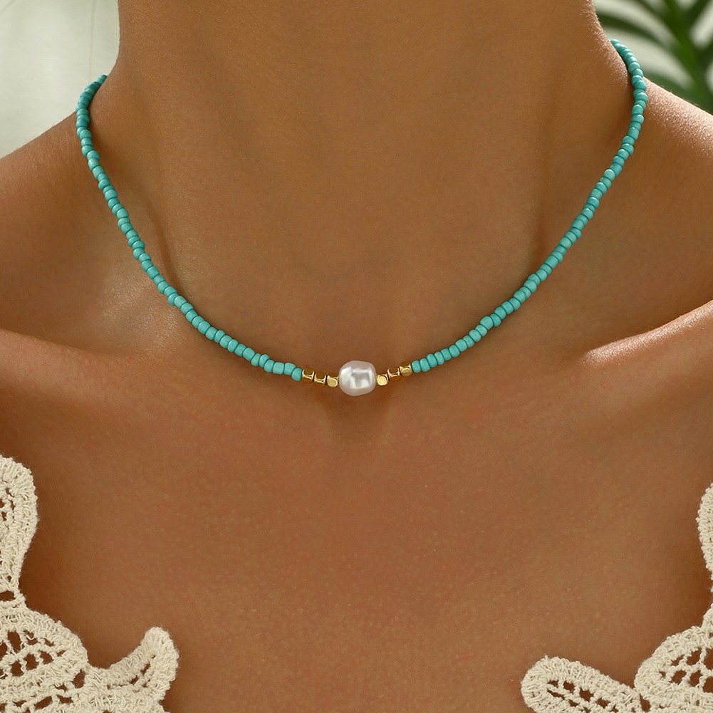 Bohemian Style Imitation Pearl Woven Rice Bead Necklace for Daily Wear - Picture 15 of 31