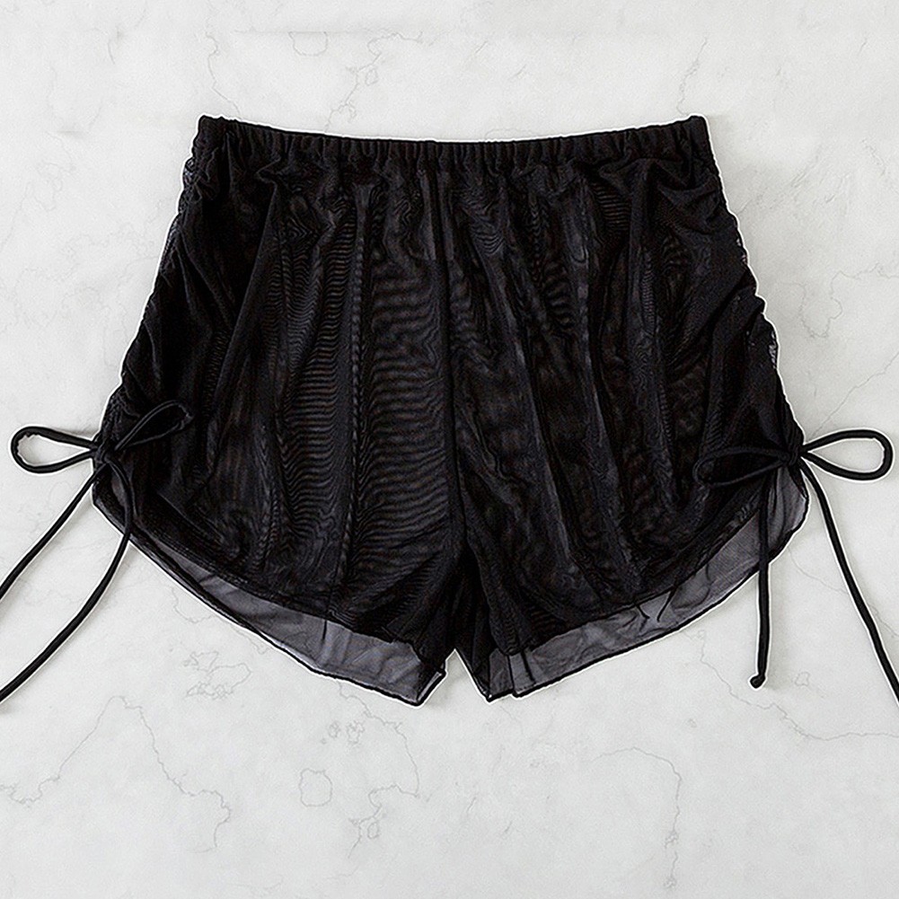 Women Beach Swim Shorts with Mesh Cover Up and Ruffle Drawstring Style - Picture 14 of 20